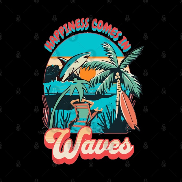 Happiness Comes In Waves, Hello Summer Vintage Funny Surfer Riding Surf Surfing Lover Gifts by Customo