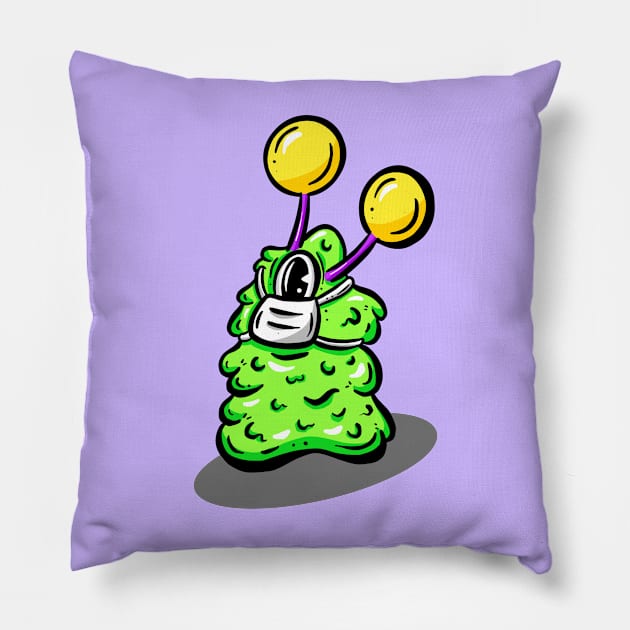 Wear Your Mask Alien Monster Slime Cartoon Covid Pillow by Squeeb Creative