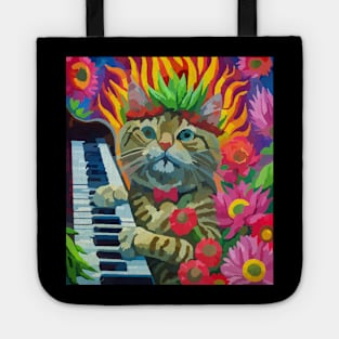 cat playing piano with nature Tote