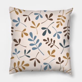 Assorted Leaf Silhouettes Blues Brwn Gld Crm Pillow