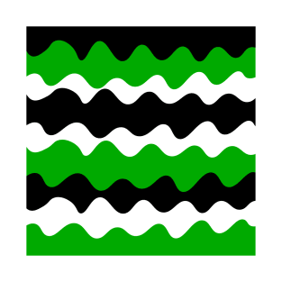 Green, black and white horizontal waves pattern T-Shirt