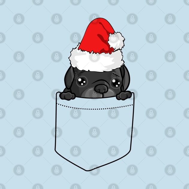 Black Pug In Pocket Santa Hat by Sleazoid