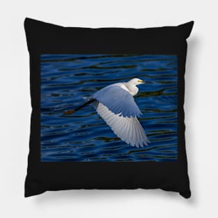 Snowy White Egret in Flight Pillow