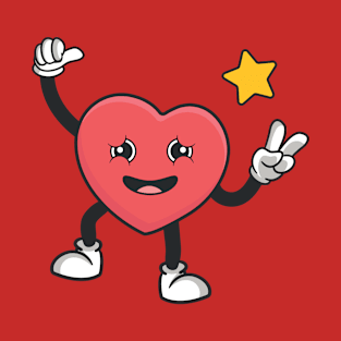 retro heart in funny pose with peace finger T-Shirt