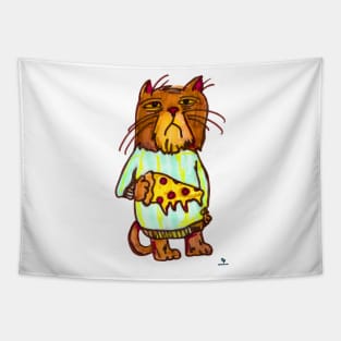 Grumpy Pizza Pet Funny Cat Art Design Tapestry