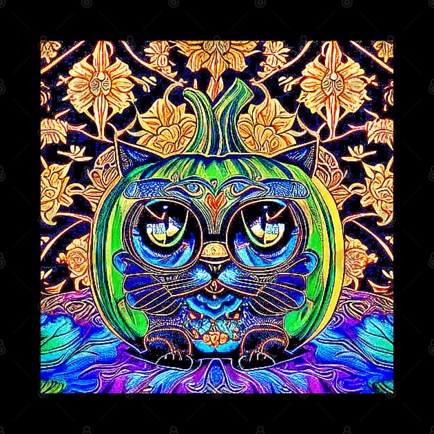 Psychedelic Abstract Black Cat Jack O Lantern by Black Cat Alley
