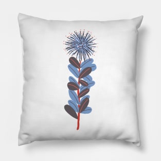 Retro mod blue stylized floral Pillow