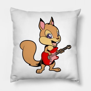 Cartoon squirrel playing electric guitar Pillow