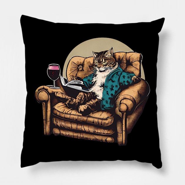 Cat sitting on the sofa Pillow by Calisi