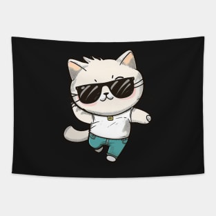 Cute ginger cat wearing sunglasses Tapestry