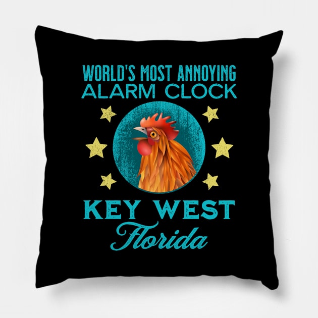 Key West Florida Alarm Clock Chicken Rooster Souvenir Gift Pillow by grendelfly73