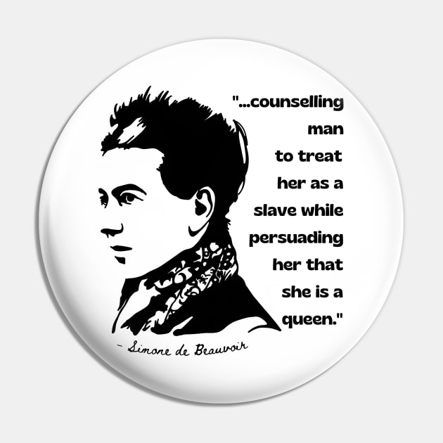 Simone de Beauvoir Portrait and Quote Pin by Slightly Unhinged