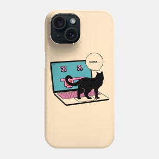 404 Error Laptop Black Cat in beige Phone Case