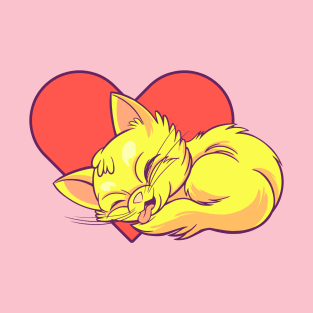 Kitty Sleeping with a Heart Shape T-Shirt