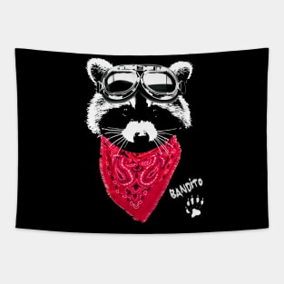 Raccoon Bandito in red scarf and goggles Tapestry