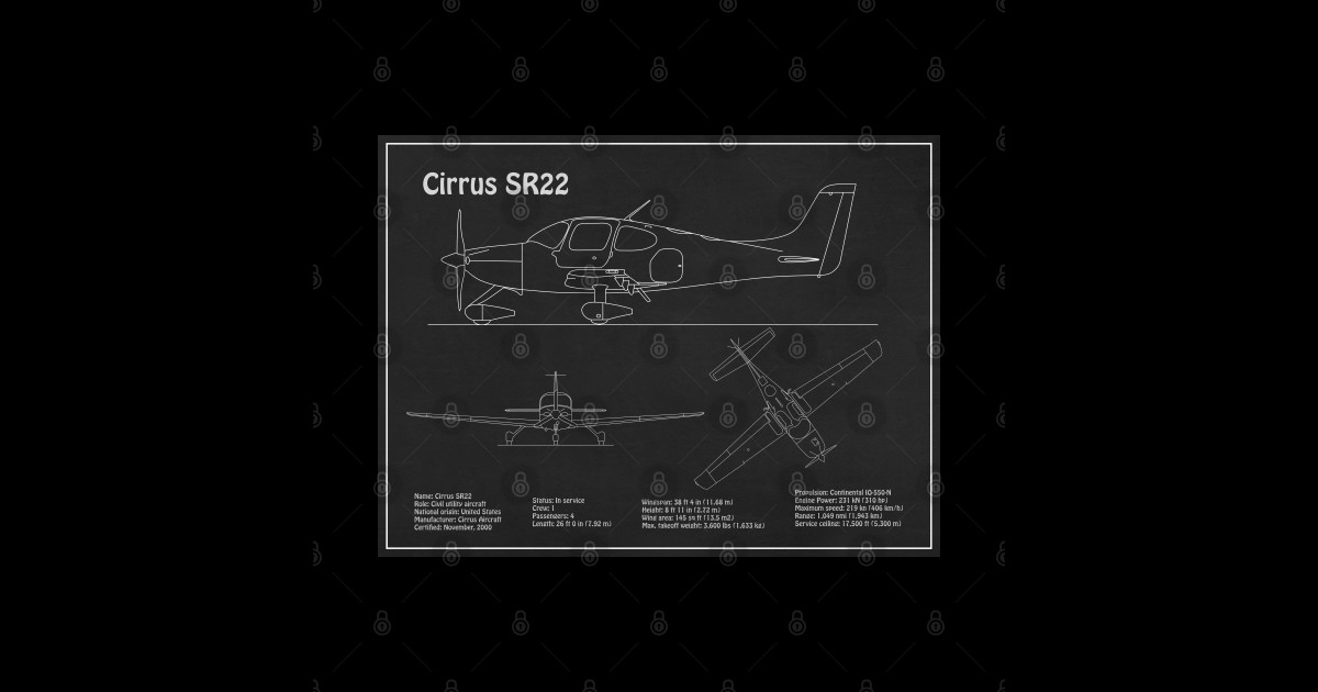 Cirrus SR22 Airplane Blueprint. Drawing Plans or Schematics for