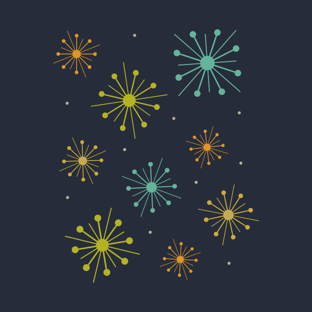 Retro Fireworks Starburst Mid Century Dark Blue by OrchardBerry