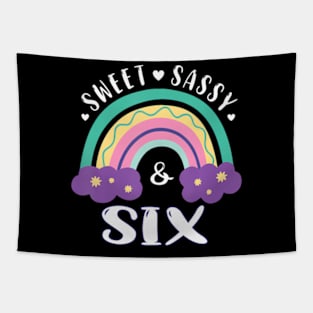 6Th Birthday Girls Rainbow Sweet Sassy And Six 6 Years Old Tapestry