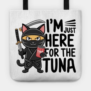 One design features a sneaky ninja cat with a katana in one hand and a can of tuna in the other. (6) Tote