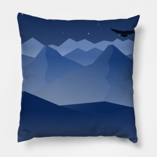 Mountainous landscape with a hawk at night Pillow