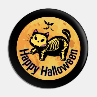 Happy Halloween Cat & Bat Pin