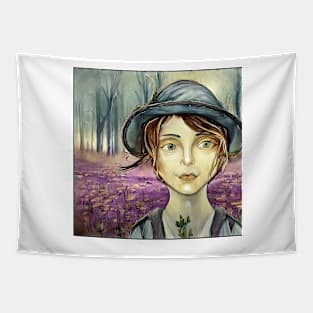 girl with blue hat Tapestry