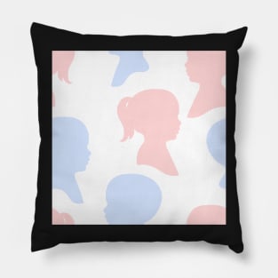 Child Silhouettes - Pale Pink and Blue on White Background Pillow