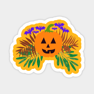 Halloween Pumpkin Chased by Purple Bats Magnet