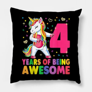 4 Years Old Unicorn Flossing 4Th Birthday Girl Unicorn Party Pillow