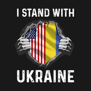 I Stand With Ukraine Two Hands Ripping Usa and Ukraine T-Shirt