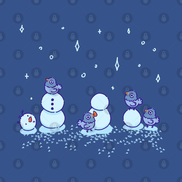 Pigeons making a snowman by Tinyarts