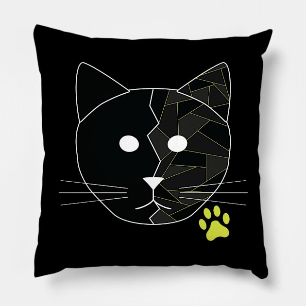 Black Geometric Cat Pillow by Kali Farnsworth