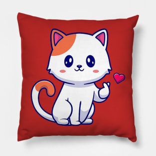 Adorable kitty holding a heart Pillow