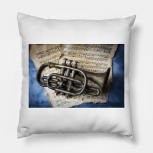 Old Weathered Horn On Sheet Music Pillow