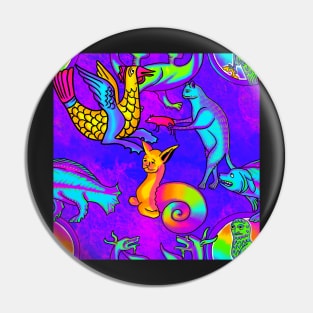 Weird Trippy 90's Medieval Frank Style Art Blue Pin