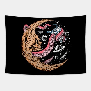 Astronaut Battling a Dead Crescent Moon with Tentacles Tapestry
