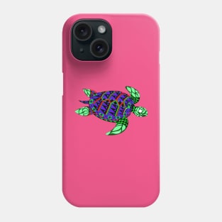 green radioactive sea turtle in ecopop mutant pattern from the floral caribbean art Phone Case