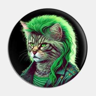 80s Heavy Metal Cat With Mullet Pin
