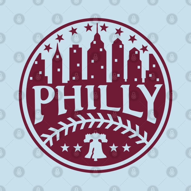 Retro Vintage Philadelphia Baseball Old School Red Philly City Skyline by TeeCreations