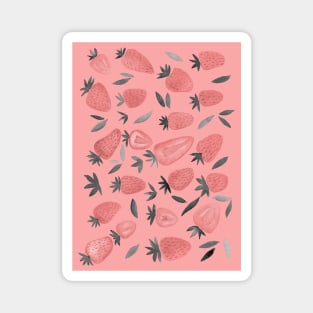 Watercolors strawberries - dusty pink on pink Magnet