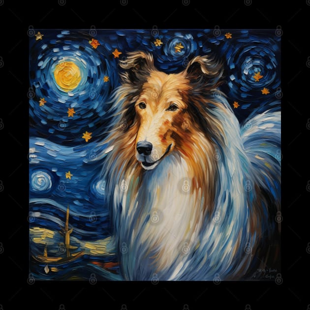 Rough Collie painted in Starry Night Style by NatashaCuteShop