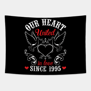 Husband Wife Our Heart United In Love Since 1995 Happy Wedding Married 25 Years Anniversary Tapestry