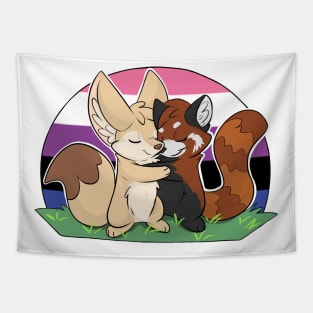 Genderfluid - Fennec Fox + Red Panda Hug Tapestry