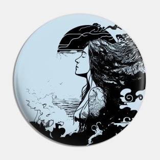 Ocean Waves And A Girl Who Loves The Sea Black And White Version Pin