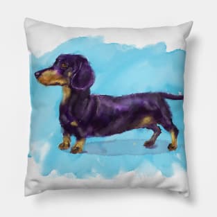 Cute Dachshund Watercolor Doodle Pillow