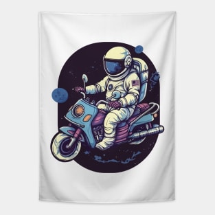 Astronaut Riding A Motorbike In Space Tapestry