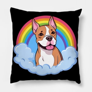 Cute American Staffordshire Terrier Amstaff Rainbow Cloud Pillow