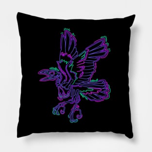 Punk Neon Crow Skeleton Pillow