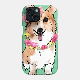 Happy Cute Corgi Dog with Roses Tulips Phone Case