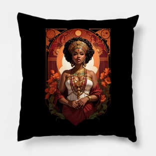 African Queen Of Sheba Tribal art retro vintage floral design Pillow